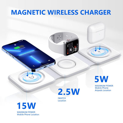 3 in 1 Foldable MagSafe Wireless Charger for iPhone, AirPods and Apple Watch