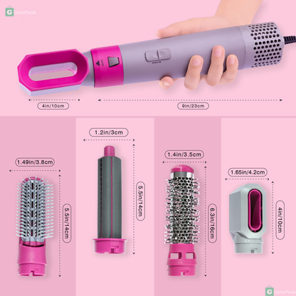 5-in-1 Hair-Styler Set Manual Curl, Straighten, Wave, and Volumizer
