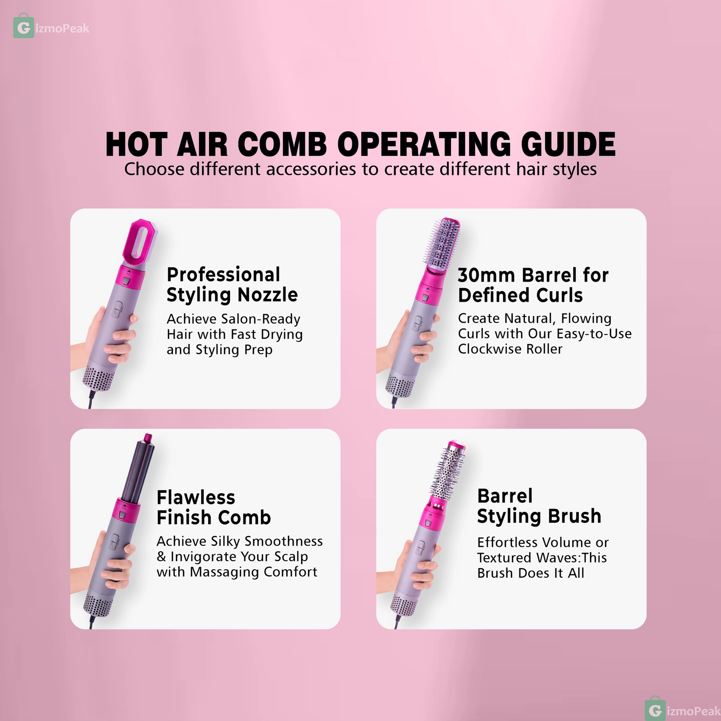 5-in-1 Hair-Styler Set Manual Curl, Straighten, Wave, and Volumizer