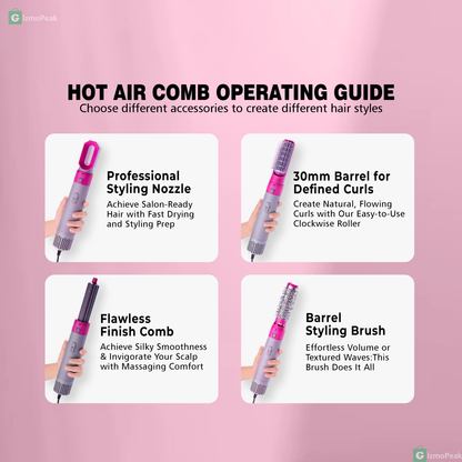 5-in-1 Hair-Styler Set Manual Curl, Straighten, Wave, and Volumizer